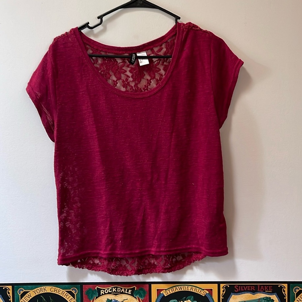 Women’s Dark Red short Sleeve Blouse with detailed back